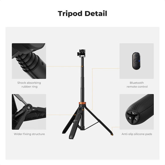 K&F Concept Selfie Stick Cell Phone Tripod with Lighting Black