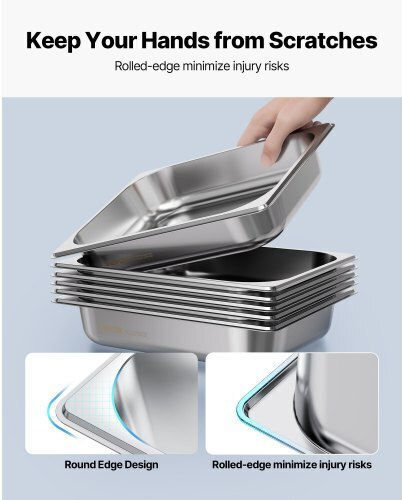 Vevor 1/2 Size Gastronorm Pans Steam Table Pans 2.5 Inch Deep Stainless Steel 4 Pack