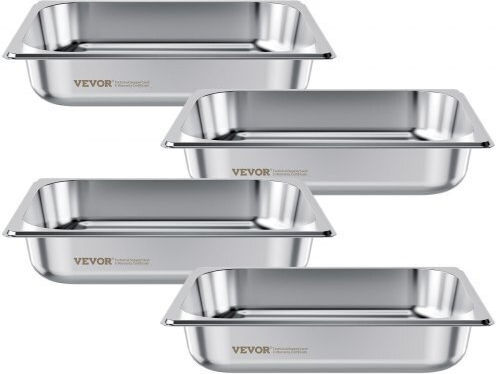 Vevor 1/2 Size Gastronorm Pans Steam Table Pans 2.5 Inch Deep Stainless Steel 4 Pack