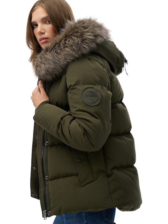 Everest Γυναικείο Puffer Μπουφάν για Χειμώνα Khaki