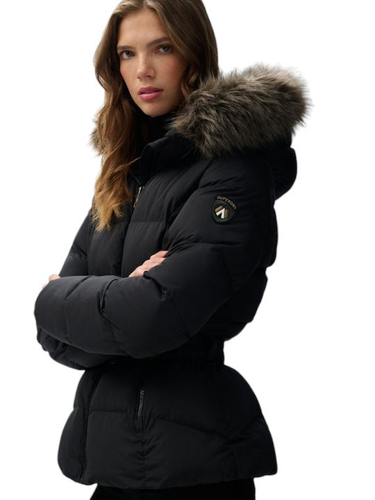 Ovin Fuji Women's Short Puffer Jacket for Winter with Hood Black
