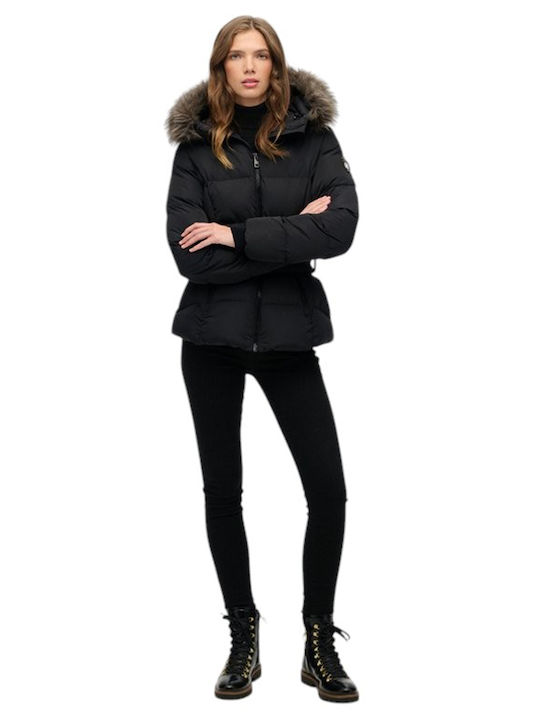 Ovin Fuji Women's Short Puffer Jacket for Winter with Hood Black