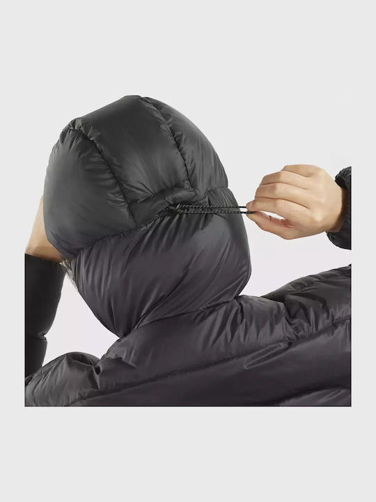 Women's Crop Puffer Jacket Waterproof and Windproof for Winter with Hood Black