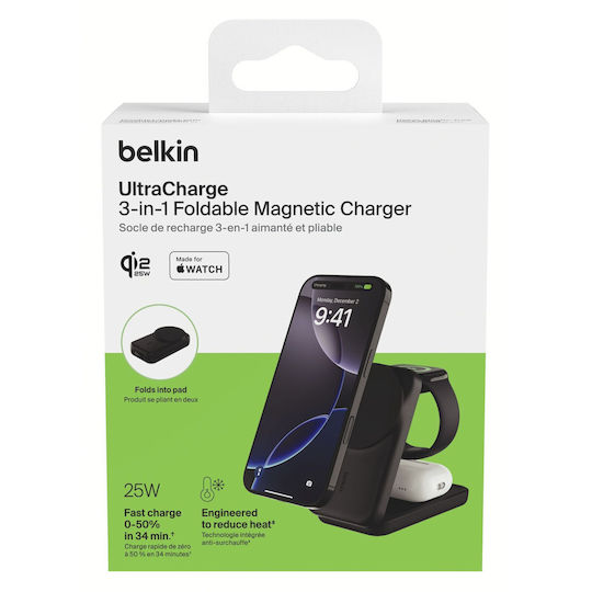 Belkin Безжично зарядно Qi2 25W Черен (UltraCharge)