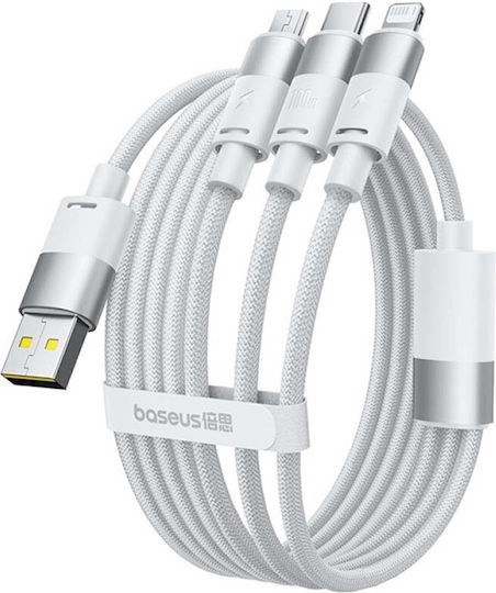 Baseus Starspeed USB to Lightning / Type-C / micro USB 1.5m 5A Cable White (P10319900211-00)