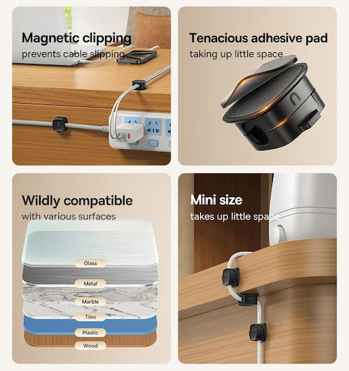 Baseus Kabelclips Organizer Lite Series Magnetisch B01331106211-00 3er Pack 3m Kleber Weiß