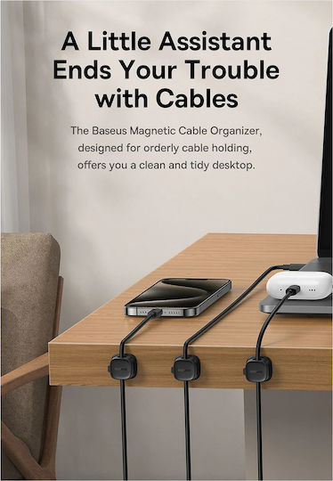 Baseus Kabelclips Organizer Lite Series Magnetisch B01331106211-00 3er Pack 3m Kleber Weiß