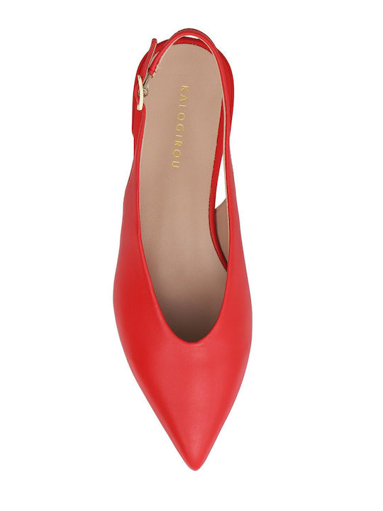 Δερμάτινες Γυναικείες Μπαλαρίνες Slingback με Λουράκι σε Κόκκινο Χρώμα