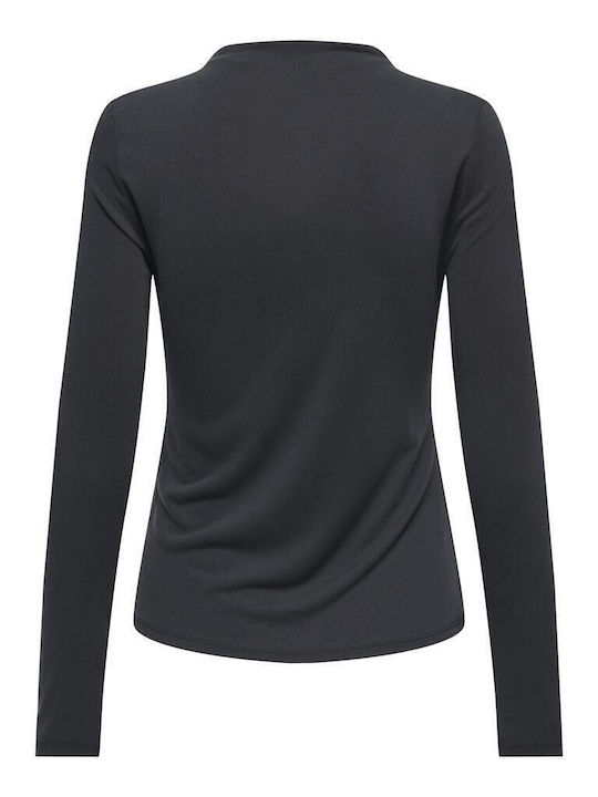 Life Damen Bluse Langärmelig Rollkragenpullover Schwarz