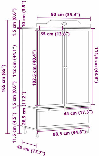 Zwei Türen Schrank mit 1 Schublade Weiß 90x45x165cm