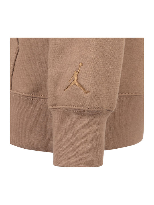 Fleece Παιδικό Φούτερ με Κουκούλα και Τσέπες Καφέ