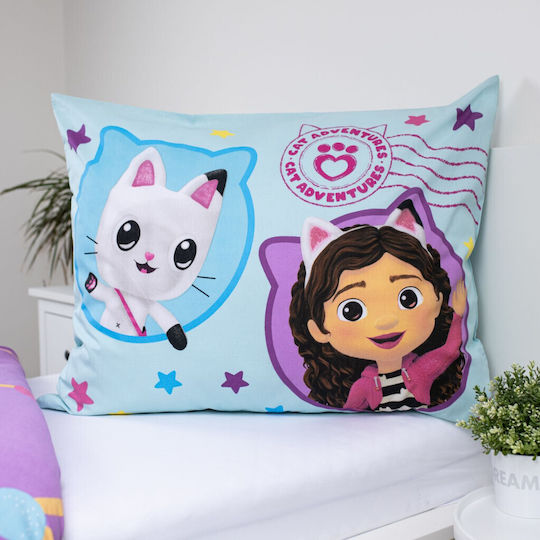 Gabby's Dollhouse Set Kids Duvet Cover Single with Pillowcase Cotton Light Blue 140x200cm