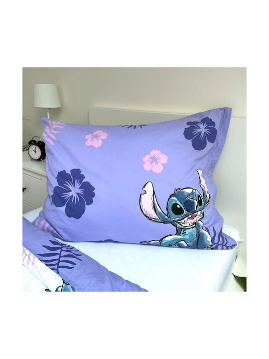 Lilo And Stitch Set Kinderbettbezug Einzel mit Kissenbezug Baumwolle Lila 140x200cm
