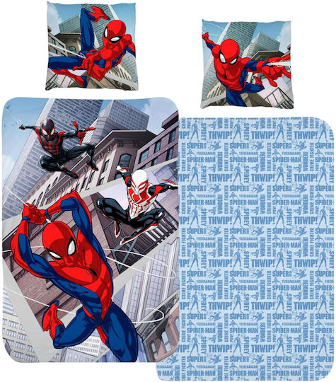 Spiderman Σετ Παιδική Παπλωματοθήκη Μονή με Μαξιλαροθήκη Βαμβακερή Πολύχρωμη 140x200εκ.