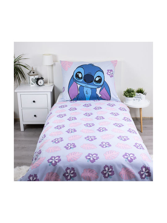 Disney Lilo And Stitch Set Kinderbettbezug Einzel mit Kissenbezug Baumwolle Lila 140x200cm
