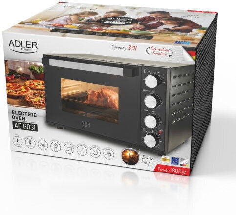 Adler Electric Countertop Oven 30lt Without Burners Black