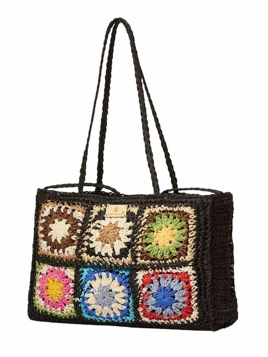Bag to Bag Ψάθινη Τσάντα Θαλάσσης Μαύρη
