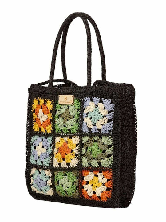 Bag to Bag Ψάθινη Τσάντα Θαλάσσης Μαύρη