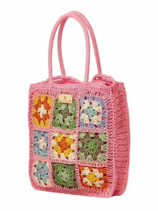 Bag to Bag Ψάθινη Τσάντα Θαλάσσης Ροζ