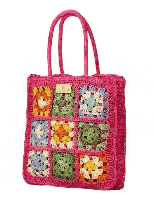 Bag to Bag Ψάθινη Τσάντα Θαλάσσης Φούξια