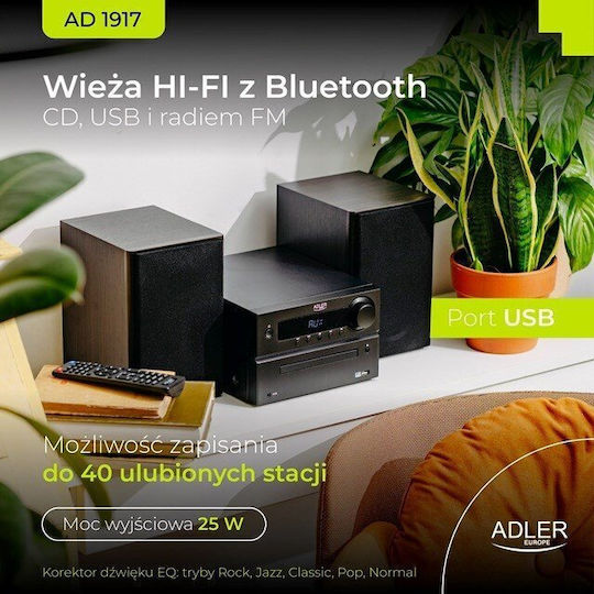 Adler Ηχοσύστημα 2.0 AD1917 AD 1917 50W με CD Player και Bluetooth Μαύρο