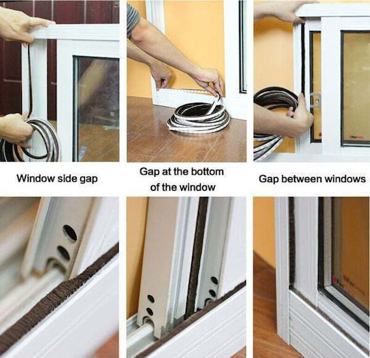 Self-Adhesive Tape Draft Stopper Window with Brush in Brown Color 5mx0.6cm