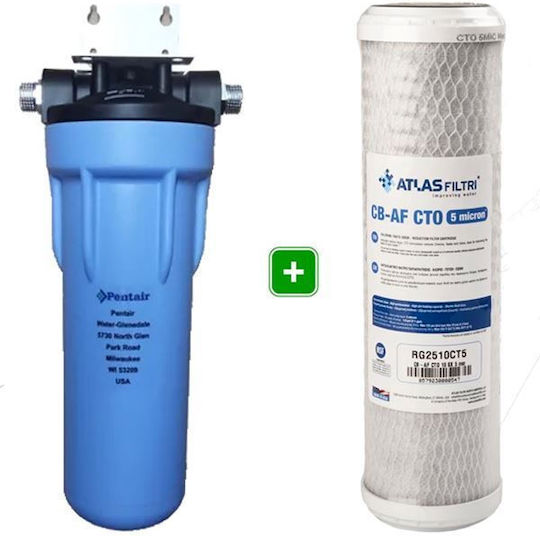 Pentair 3GSL Single Wasserfiltrationssystem Unter der Spüle / Zentrale Versorgung Durchmesser ½" mit Ersatzfilter Atlas Filtri CB-AF CTO SX 5 μm 57305320913