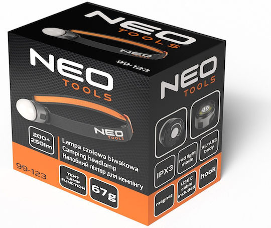 Neo Tools Φακός Κεφαλής LED με Μέγιστη Φωτεινότητα 200lm