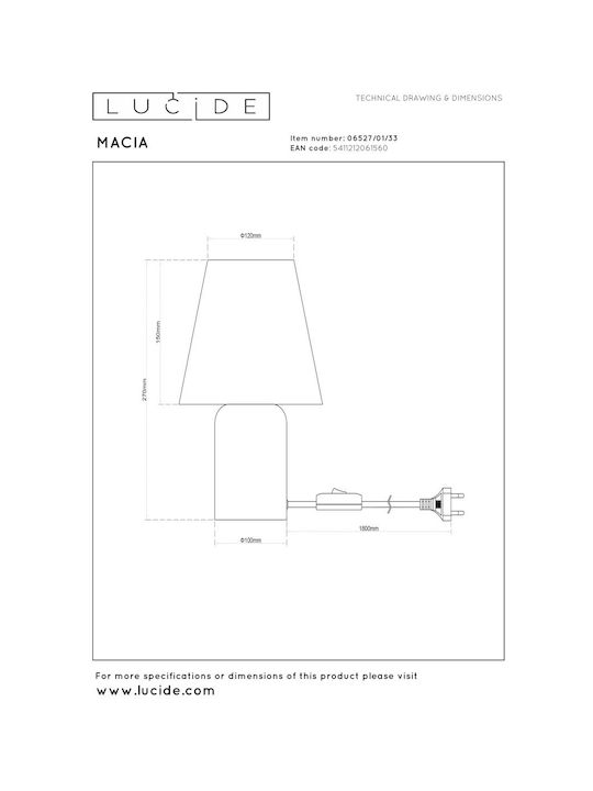 Lucide Lightning Macia Πορτατίφ για Ντουί E14 με Λευκό Καπέλο και Πράσινη Βάση