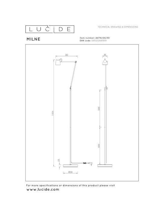 Lucide Lightning Milne Lampa de podea LED cu Lumină Alb Cald Negru