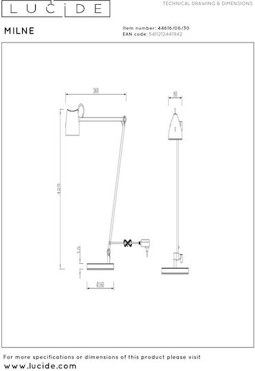 Lucide Lightning Milne LED Φωτιστικό Δαπέδου με Θερμό Λευκό Φως Μαύρο