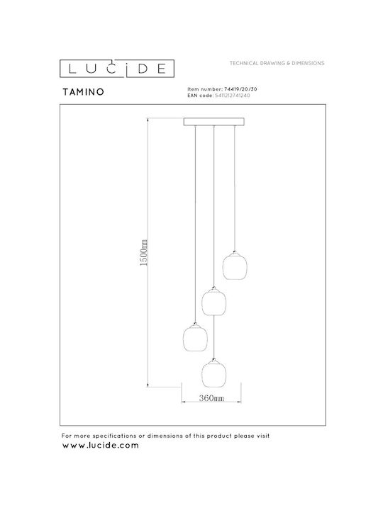 Lucide Lightning Tamino Pendant Light Black 36x36cm