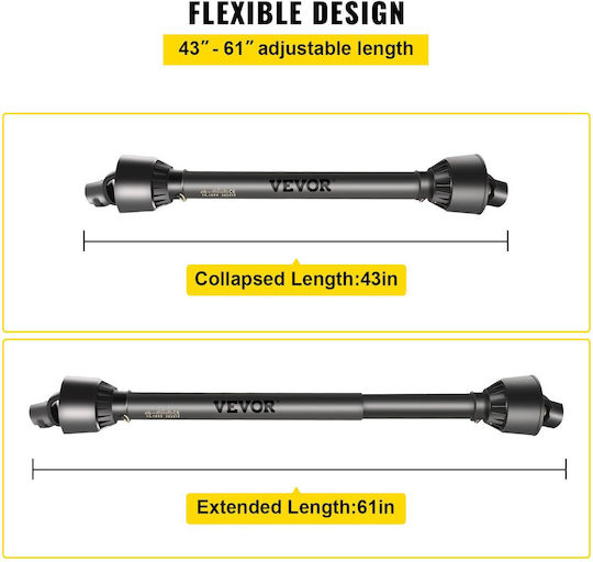 Vevor PTO Shaft PTO Drive Shaft 1-3/8" x 6 Spline Ends Round End T4 43"-61"