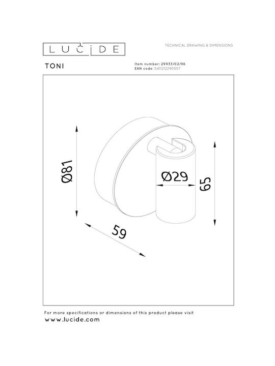 Lucide Lightning Toni Μονό LED Ρυθμιζόμενο Λευκό Σποτ σε Καφέ Χρώμα