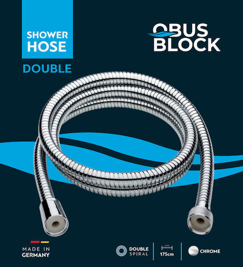 Obus Block Metallic Spiral Shower 175cm Double Winding Heavy Duty Silver