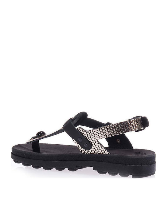 Marlena Leder Flache Sandalen für Damen Anatomisch Black Combra