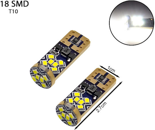 Λάμπα Αυτοκινήτου T10 LED 6000K Ψυχρό Λευκό 12-24V 3.6W