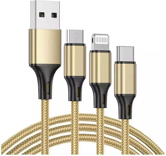 Verk Group USB към micro USB / Type-C / Lightning Кабел 2.1Спецификация Златист 1.2м