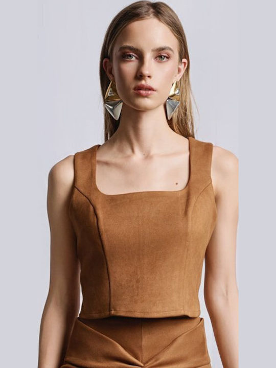 Women's Blouse Sleeveless with Zipper Camel