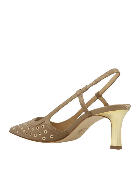 Alora Leder Pumps mit Riemchen & mittelhoher Absatz Beige