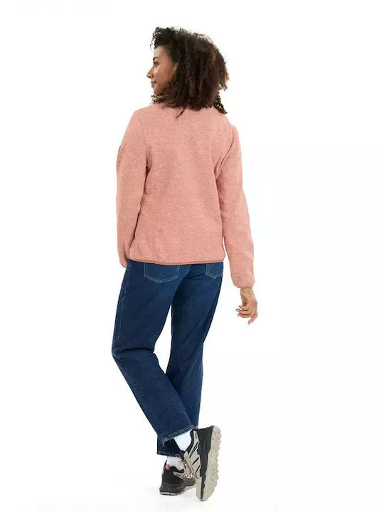 Μακριά Fleece Γυναικεία Ζακέτα με Φερμουάρ Κεραμιδί