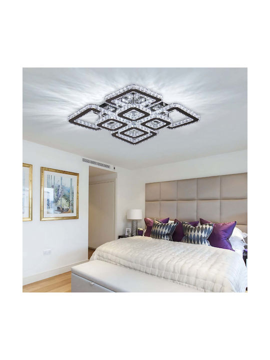 Alista Home Πλαφονιέρα Οροφής Ασημί με Ενσωματωμένο LED και Κρύσταλλα και Τηλεχειριστήριο