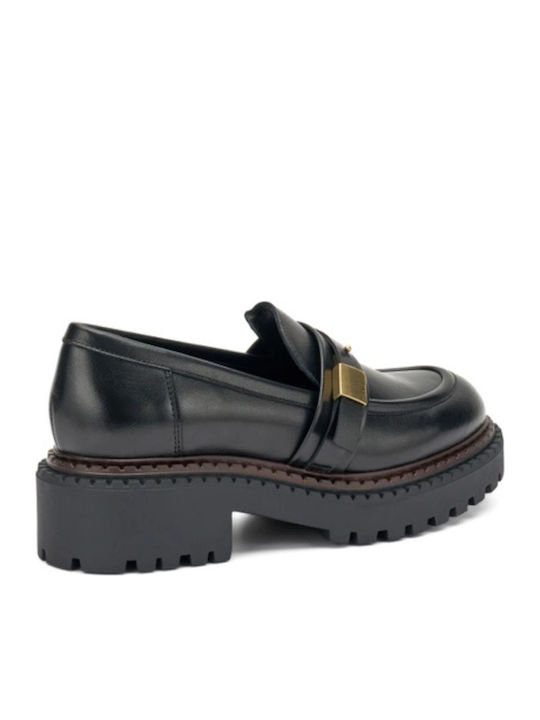 Leather Women's Loafers in Black Color
