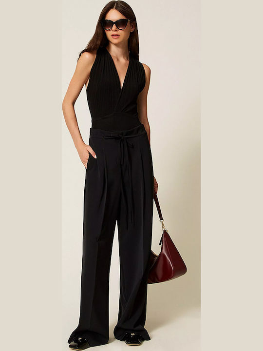 Schwarzes Plié Strick Damen-Bodysuit