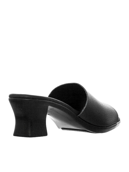 Δερμάτινα Mules με Τακούνι σε Μαύρο Χρώμα