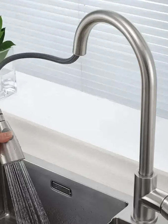 Alista Home Cf018 Baterie Chiuvetă Bucătărie Bancă Cu Duș Extractibil Argintie