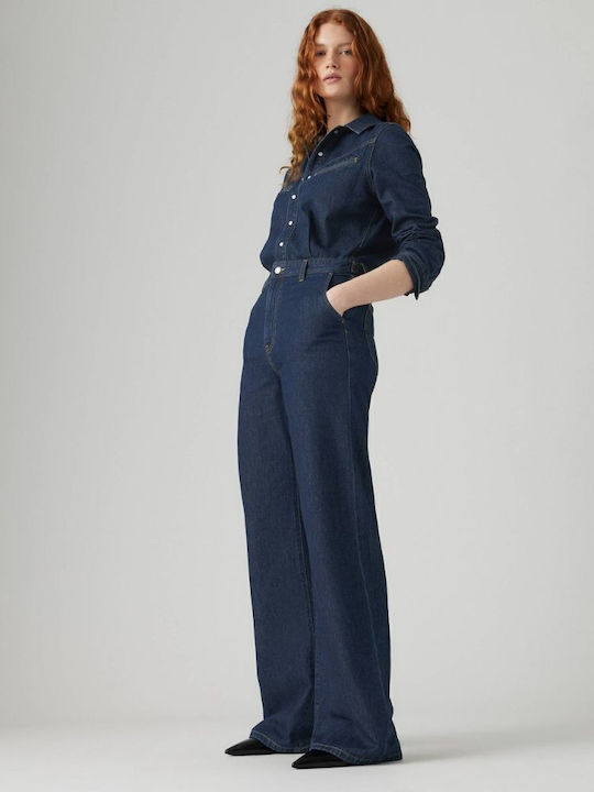 Rinoa Women's Long-sleeved One-piece Suit Denim Blue