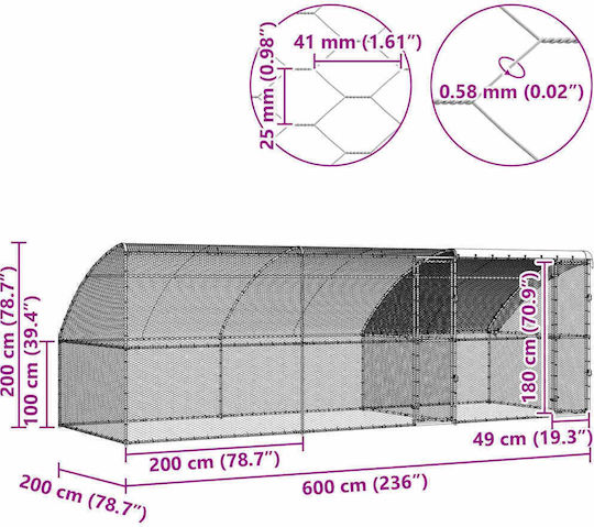 vidaXL 3381110 Galvanized Steel Cage for Birds 600x200x198.5cm
