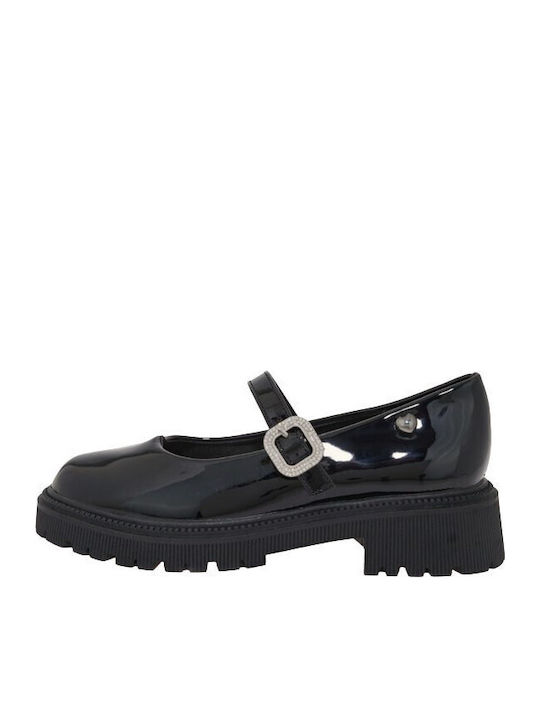 Kids Anatomic Patent Leather Ballerinas with Adjustable Metal Clasp Black