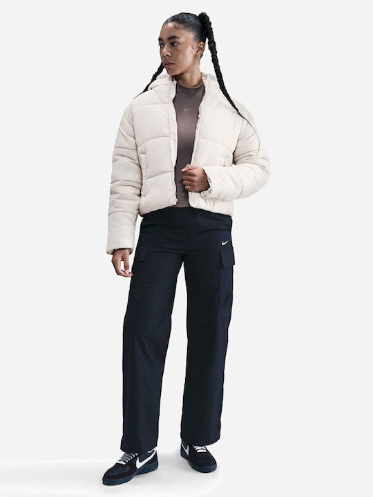 Sportswear Short Women's Puffer Jacket for Winter Ecru